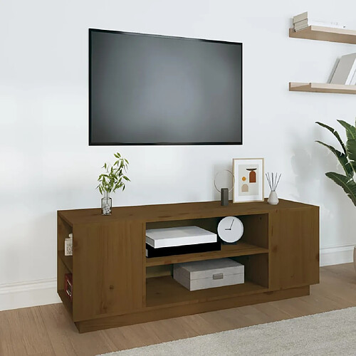 vidaXL Meuble TV Marron miel 110x35x40,5 cm Bois de pin massif