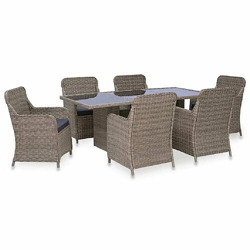 Ensemble salle à manger de jardin 7 pcs,Table et chaise à dîner d'extérieur Résine tressée Marron -MN93520