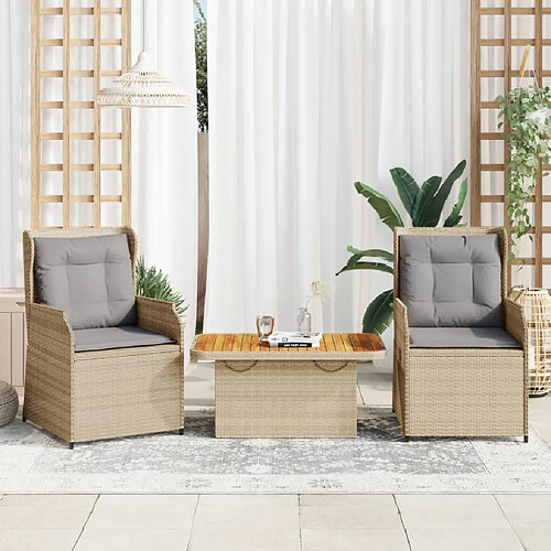 vidaXL Salon de jardin avec coussins 3 pcs beige résine tressée