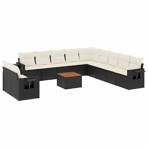 Maison Chic Salon de jardin 12 pcs avec coussins | Ensemble de Table et chaises | Mobilier d'Extérieur noir résine tressée -GKD18322