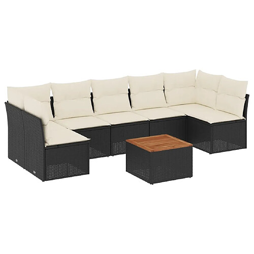 Maison Chic Ensemble Tables et chaises d'extérieur 8 pcs avec coussins,Salon de jardin noir résine tressée -GKD961036