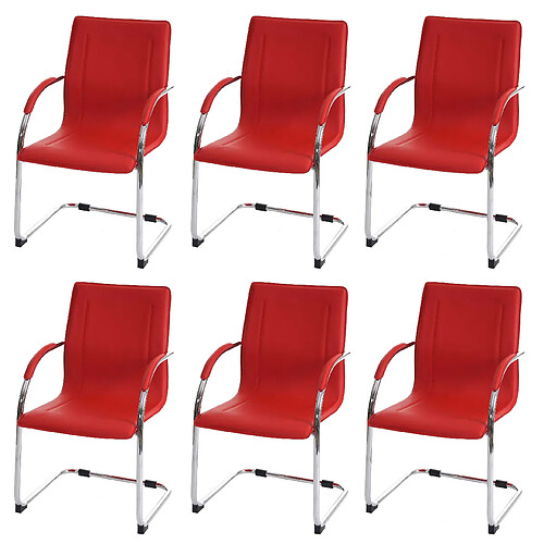 Decoshop26 Ensemble de 6 chaises de salle à manger bureau visiteur en PVC rouge 04_0001975