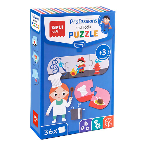 Puzzle Apli Métiers et Outils - 36 Pièces 7x7 cm - Carton 2mm Finition Brillante - Développe Compétences et Capacités - Idéal pour les 3 Ans - Coloré