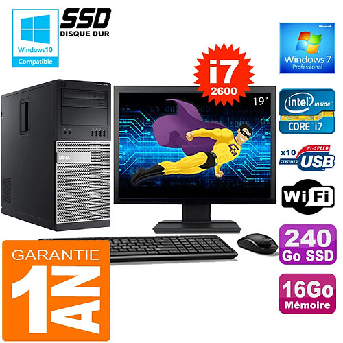 PC Tour DELL 7010 Core I7-2600 Ram 16Go Disque 240 Go SSD Wifi W7 Ecran 19" · Occasion