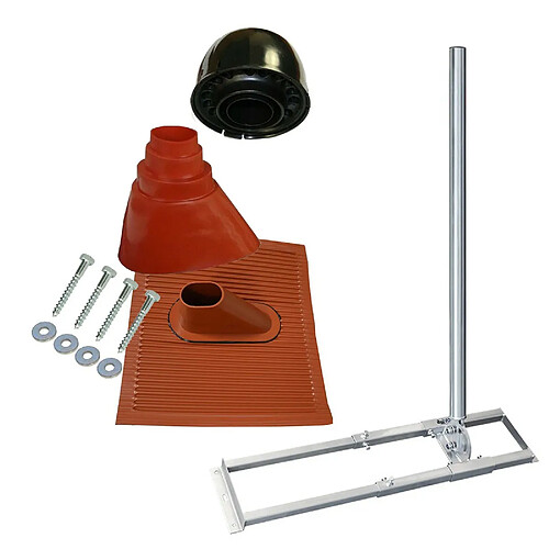 Support de chevrons toit fixation antenne SAT + Manchon Pour Mât Rouge + Tuile plastique / alu Rouge + Capuchon de Mât + Jeu de Vis