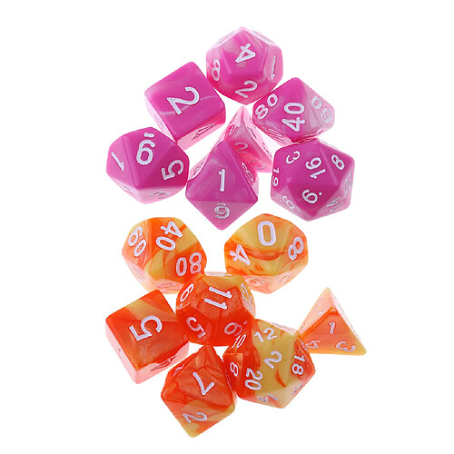 14pcs Dés Double Couleur Jeux de Rôle Donjons et Dragons D4 D6 D8 D10 D12 D20 Polyédrique Jeu de Dés - Jaune Orange et Rose Rouge Blanc