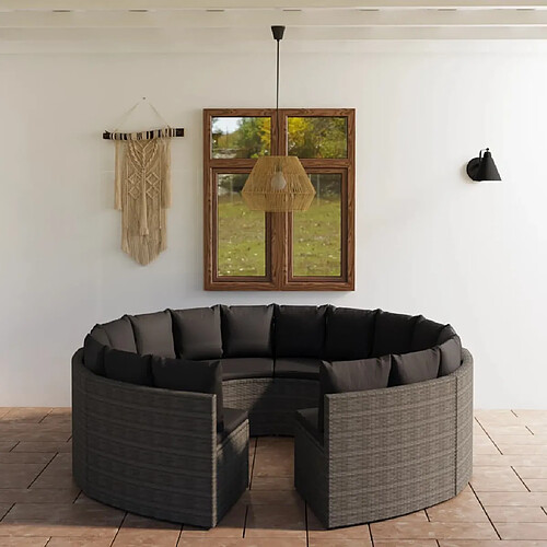 vidaXL Salon de jardin 8 pcs avec coussins Résine tressée Gris