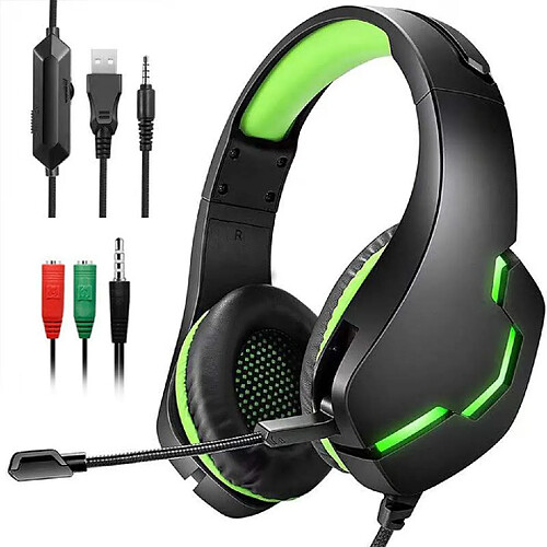 7 couleurs LED Casque de jeu professionnel noir vert vert