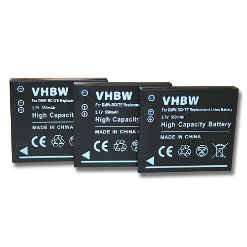 vhbw 3x Batteries remplacement pour Panasonic VW-BCK7 pour appareil photo, reflex numérique (550mAh, 3,7V, Li-ion)