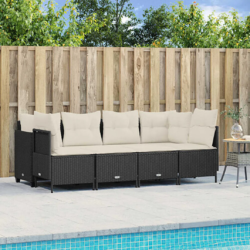 vidaXL Salon de jardin 5 pcs avec coussins noir résine tressée