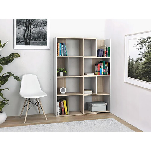 Vente-Unique Bibliothèque d'angle modulable - 8 à 12 niches - Naturel et Blanc - DARLENA