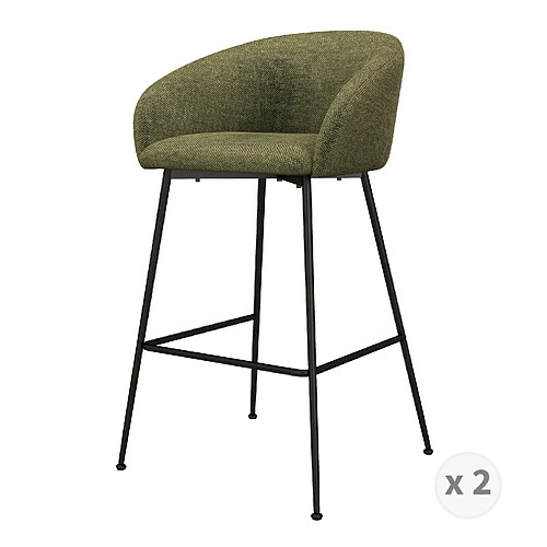 Moloo CHLOE-Fauteuil de bar en tissu Luxury Kaki et métal noir (x2)