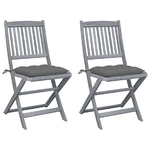 vidaXL Chaises pliables d'extérieur lot de 2 et coussins Bois d'acacia