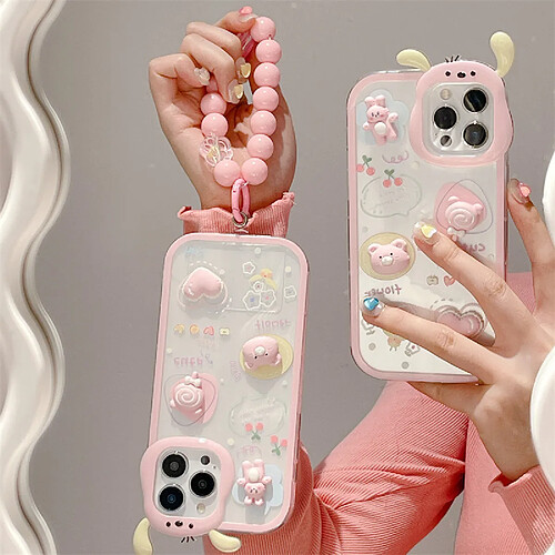 GUPBOO Étui pour iPhone12Pro Coque de téléphone portable mignon cochon cochon lapin fille en trois dimensions créative