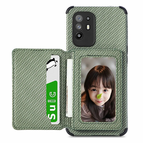 Coque en TPU + PU avec béquille, fermeture magnétique à texture tissée vert pour votre OPPO A94 5G/F19 Pro + 5G/Reno5 Z/A95 5G