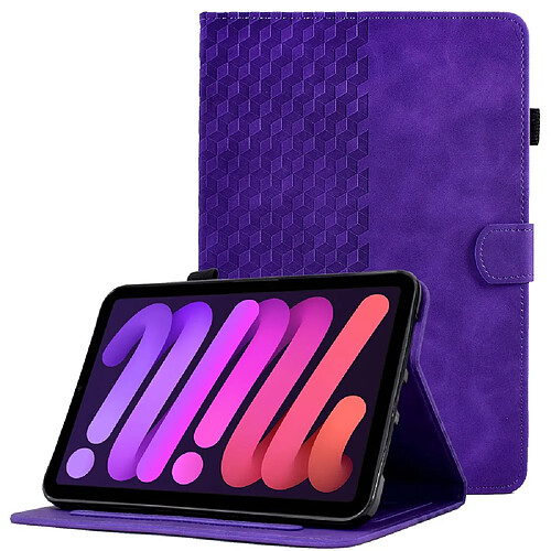 Etui en PU fonction réveil/veille automatique, anti-chutte, motif de couture avec support et porte-cartes pour votre iPad mini (2021) - violet