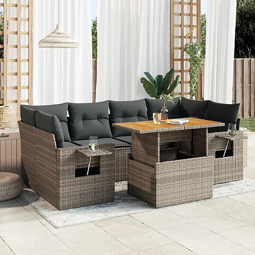 vidaXL Salon de jardin avec coussins 7 pcs gris résine tressée