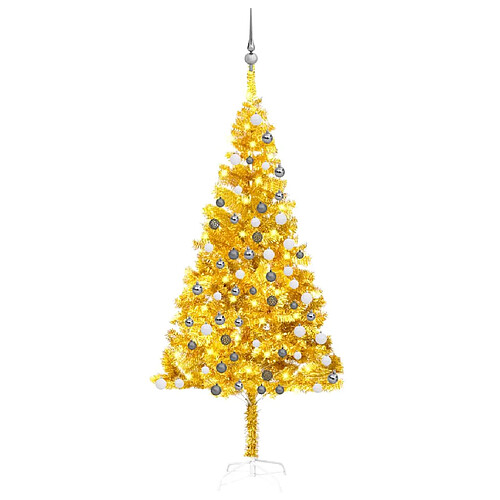 vidaXL Arbre de Noël artificiel pré-éclairé et boules doré 180 cm PET