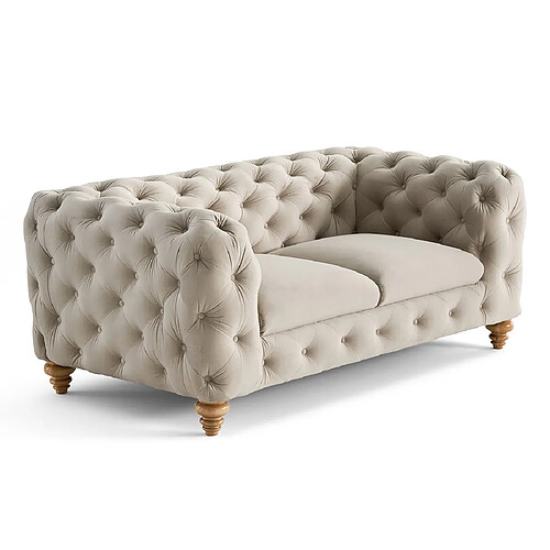 Lisa Design Walter - canapé 2 places chesterfield en velours - pieds bois