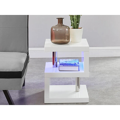 Vente-Unique Table d'appoint LYLIA II - MDF laqué blanc - Avec LEDs - Blanc