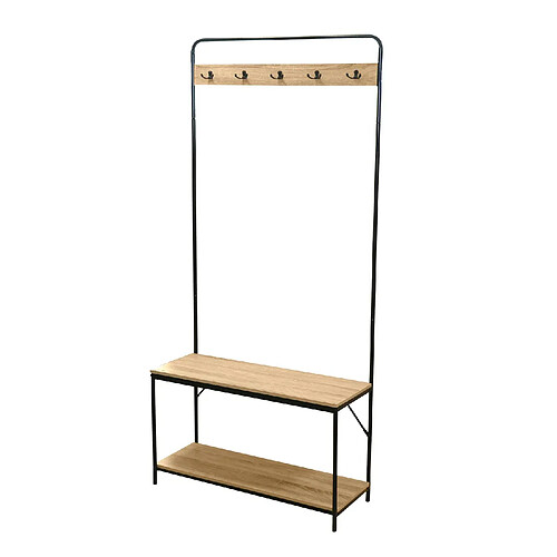 Toilinux Porte-manteau Friends en MDF et Métal 5 accroches - L.80 cm x H.170 cm - Beige et Noir