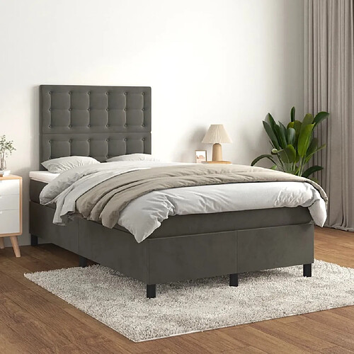 Maison Chic Lit Adulte - Lit simple Lit à sommier tapissier et matelas moelleux - Meuble de Chambre - Gris foncé 120x200cm Velours -MN13365