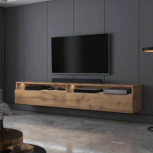 Selsey Meuble TV - REDNAW - 180 cm - chêne wotan - avec LED