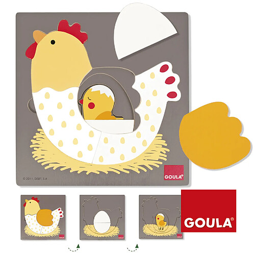 Goula Encastrement 7 pièces en bois : Puzzle 3 niveaux poule