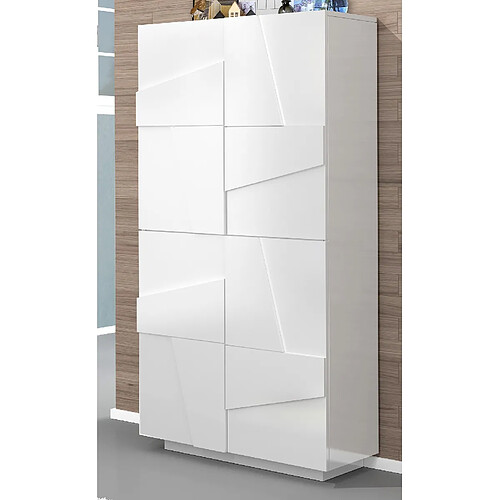 Alter Étagère à chaussures moderne, Made in Italy, avec 4 portes battantes, Étagère à chaussures d'entrée, Meuble polyvalent, 81x38h167 cm, couleur blanc brillant