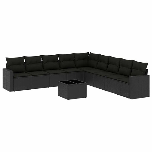 Maison Chic Salon de jardin 10 pcs avec coussins | Ensemble de Table et chaises | Mobilier d'Extérieur noir résine tressée -GKD14307