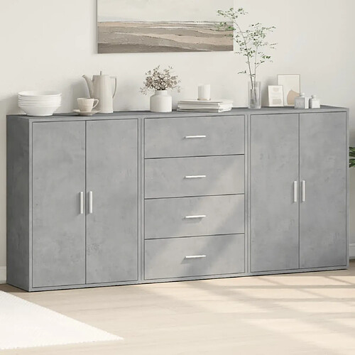 vidaXL Buffets 3 pcs gris béton 60x31x84 cm bois d'ingénierie