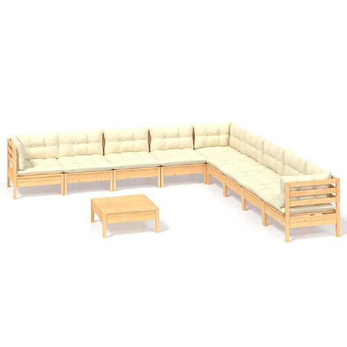 Maison Chic Salon de jardin 10 pcs + coussins - Mobilier/Meubles de jardin - Table et chaises d'extérieur crème Bois de pin solide -MN88403