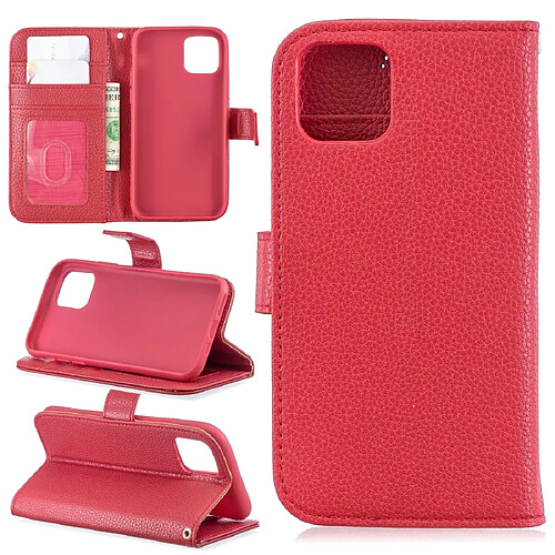 Wewoo Coque Etui à rabat en cuir Lychee Texture pour iPhone 11 avec support logements cartes portefeuille et cadre photo rouge