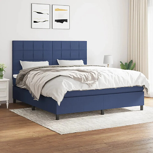 vidaXL Sommier à lattes de lit avec matelas Bleu 160x200 cm Tissu