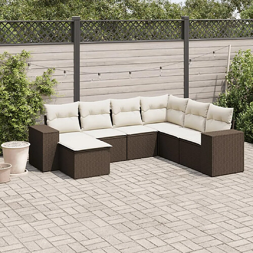 vidaXL Salon de jardin avec coussins 7 pcs marron résine tressée