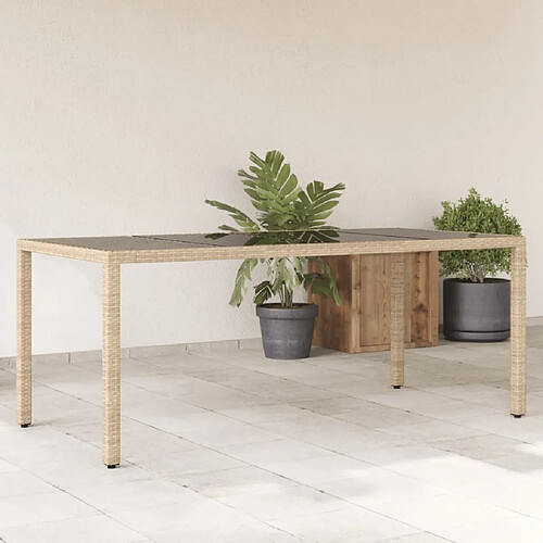 vidaXL Table de jardin avec dessus en verre beige résine tressée