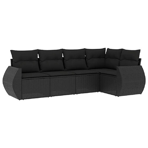 Maison Chic Salon de jardin 5 pcs avec coussins | Ensemble de Table et chaises | Mobilier d'Extérieur noir résine tressée -GKD96496