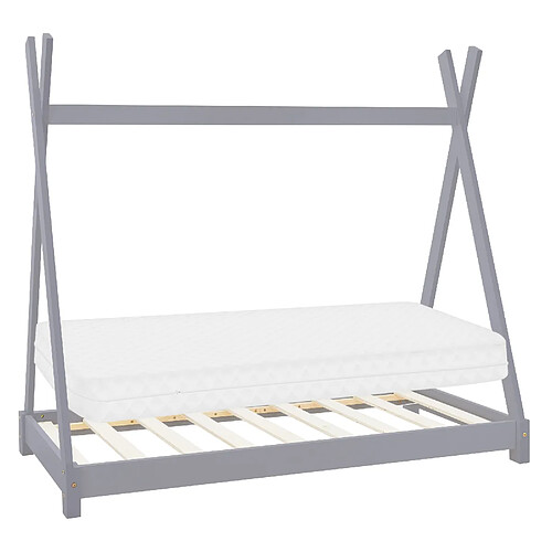 ML-Design Lit d'enfant Tipi + matelas lit style scandinave en bois de pin gris 80x160 cm