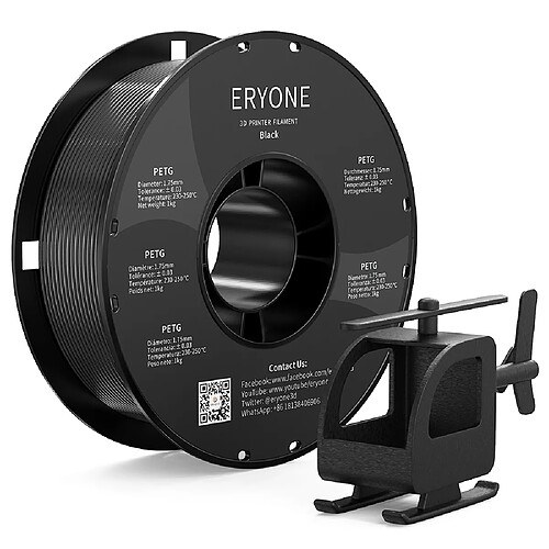 Filament PETG ERYONE pour imprimante 3D 1,75 mm Tolérance 0,03 mm 1 kg (2,2 lbs)/bobine - Noir