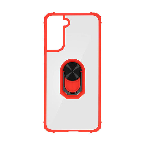 Avizar Coque Samsung Galaxy S21 Bi-matière Bague Métallique Fonction Support - rouge