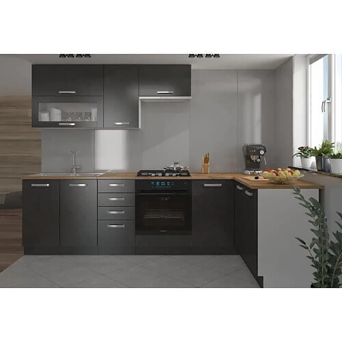 Cstore LASSEN Cuisine complete d'angle 240x165 cm avec plan de travail - Gris Matera