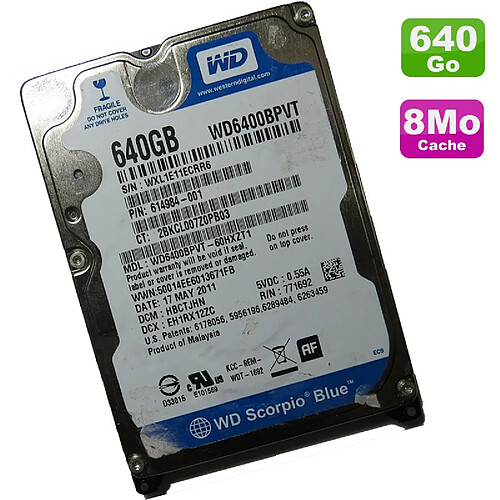 Western Digital Disque Dur 640Go SATA 2.5" WD Scorpio Blue WD6400BPVT 60HXZT1 PC Portable 8Mo · Occasion