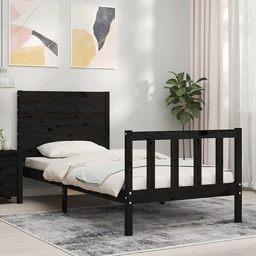 Maison Chic Lit adulte - Cadre Structure de lit avec tête de lit Contemporain noir simple bois massif -MN53150