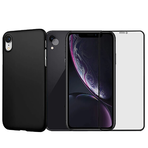 Protection intégrale Verre Trempé avec bords Noir iPhone XR + Verre Trempé Caméra Arrière+Coque souple silicone Noire - Visiodirect -