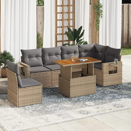 vidaXL Salon de jardin avec coussins 7 pcs beige résine tressée