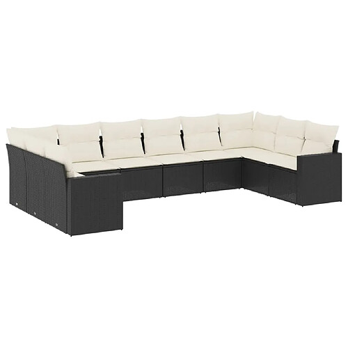 Maison Chic Salon de jardin 10 pcs avec coussins | Ensemble de Table et chaises | Mobilier d'Extérieur noir résine tressée -GKD56884