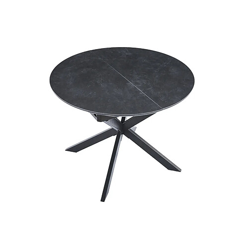 Pegane Table à manger ronde extensible en céramique coloris noir / pieds noir - Diamètre 100-140 x hauteur 75 cm