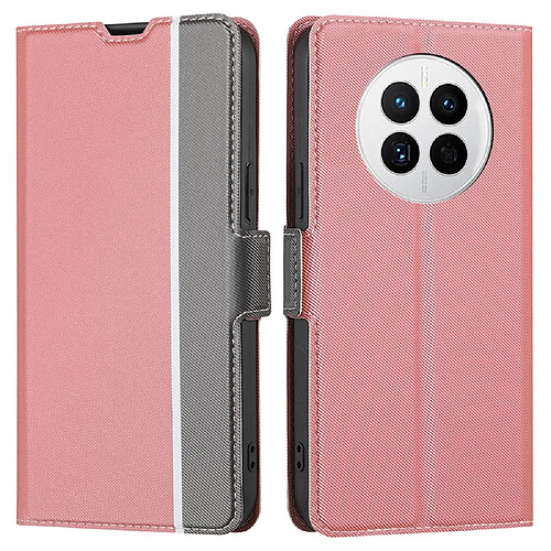 Etui en PU texture sergée, double fermoir magnétique, anti-chocs avec support et porte-cartes pour votre Huawei Mate 50 4G - rose