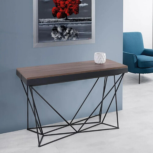 Inside 75 Table console extensible a rallonges AVIANCA XL plateau noyer pieds noir largeur 120cm