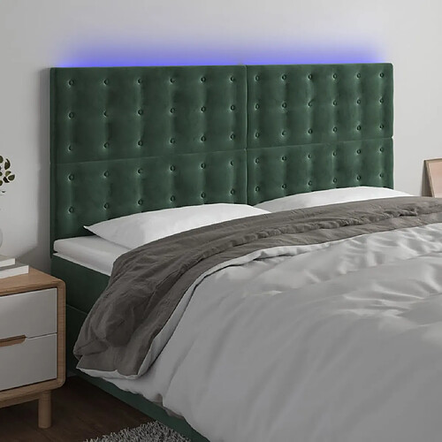 vidaXL Tête de lit à LED Vert foncé 200x5x118/128 cm Velours